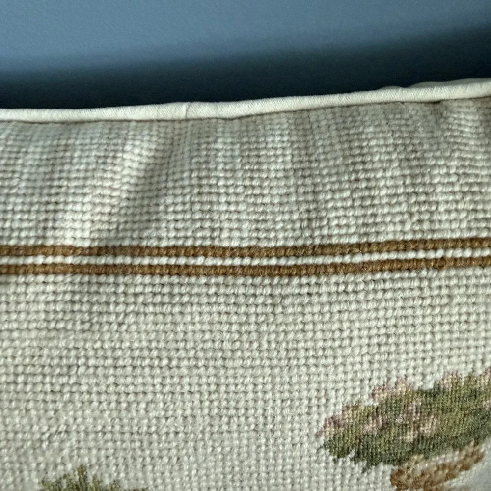Waverly Wool Needlepoint Lumbar Pillow Topiary French Country English Cottage 16